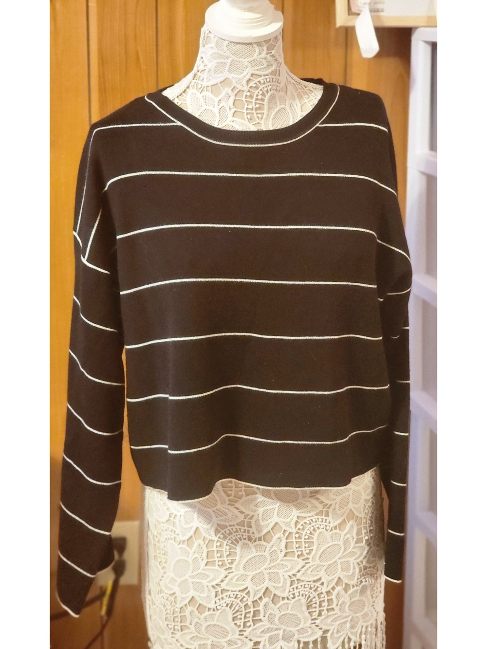 Max Studio London Black & White Striped Long Sleeve Sweater